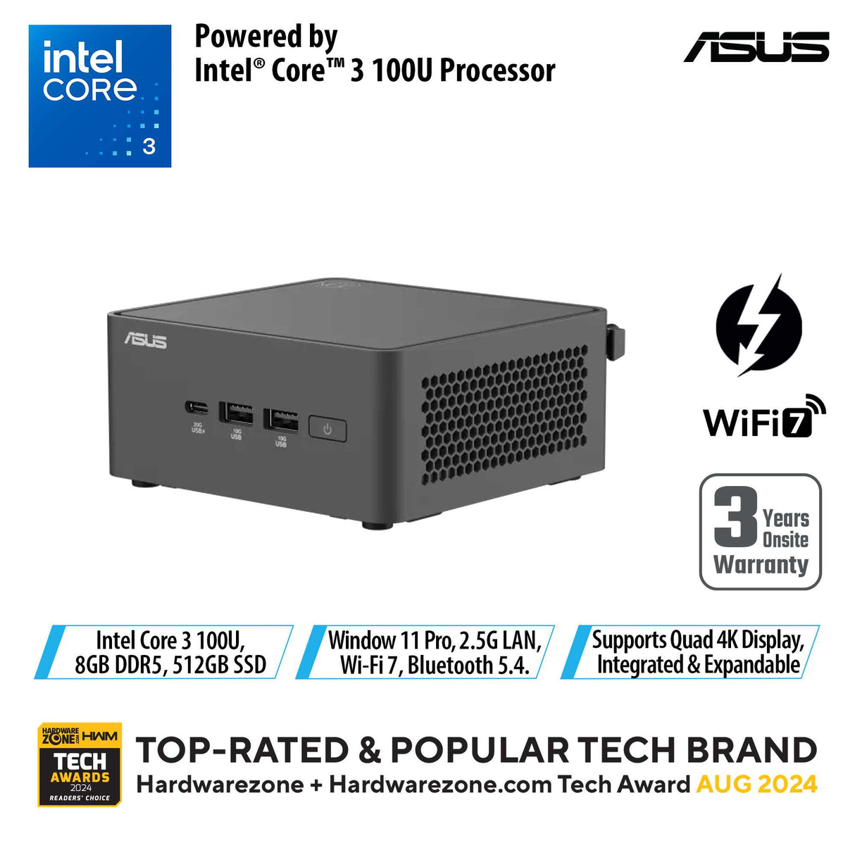 Asus NUC 15 Pro Tall U3-100U AI-Enabled Gaming Mini PC