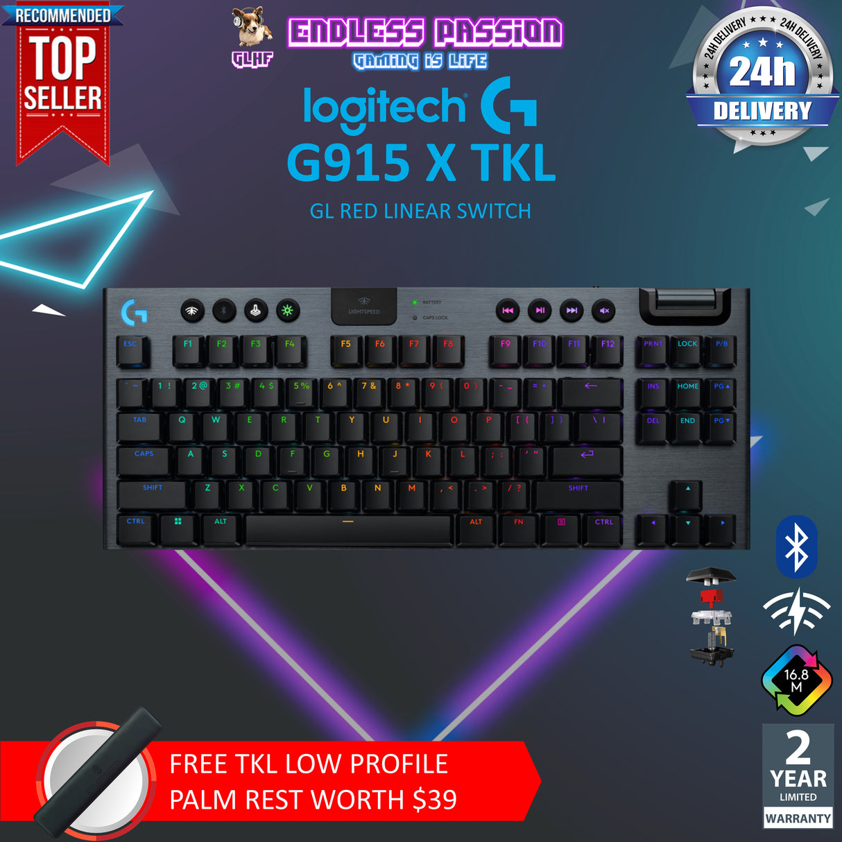 Logitech G915 X Lightspeed TKL Low Profile Wireless Gaming Keyboard
