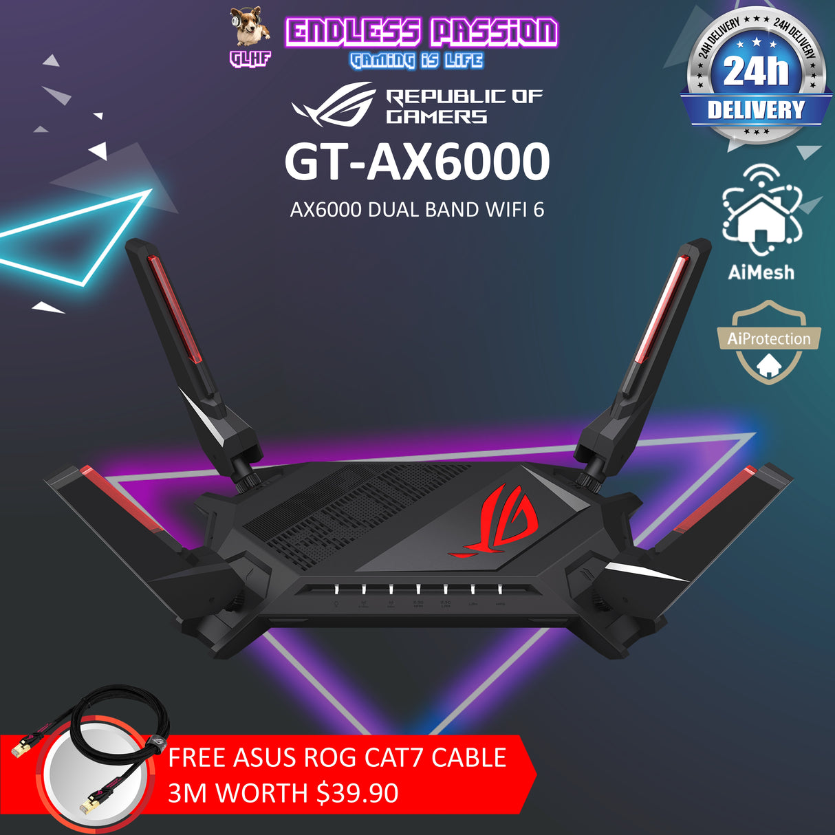 Asus ROG Rapture GT-AX6000 Dual-Band WiFi 6 (802.11ax) Gaming Router