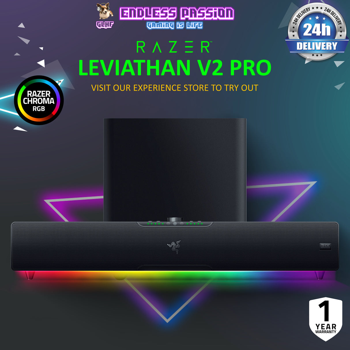 Razer Leviathan V2 Pro Multi-Driver PC Gaming Soundbar with Subwoofer