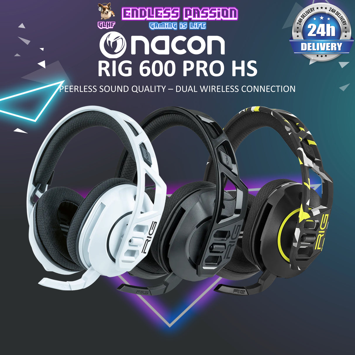 NACON RIG 600 PRO HS Dual Wireless Multiplatform Gaming Headset with Bluetooth for PlayStation PS4, PS5, Nintendo Switch, PC, USB & Mobile