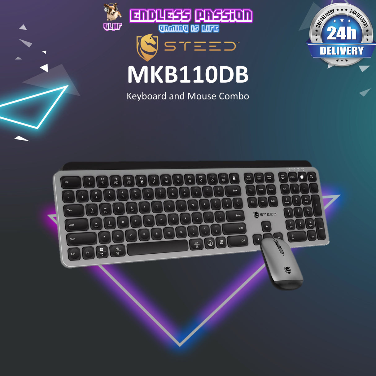 Steed MKB110DB - Silent Wireless Keyboard and Mouse Combo