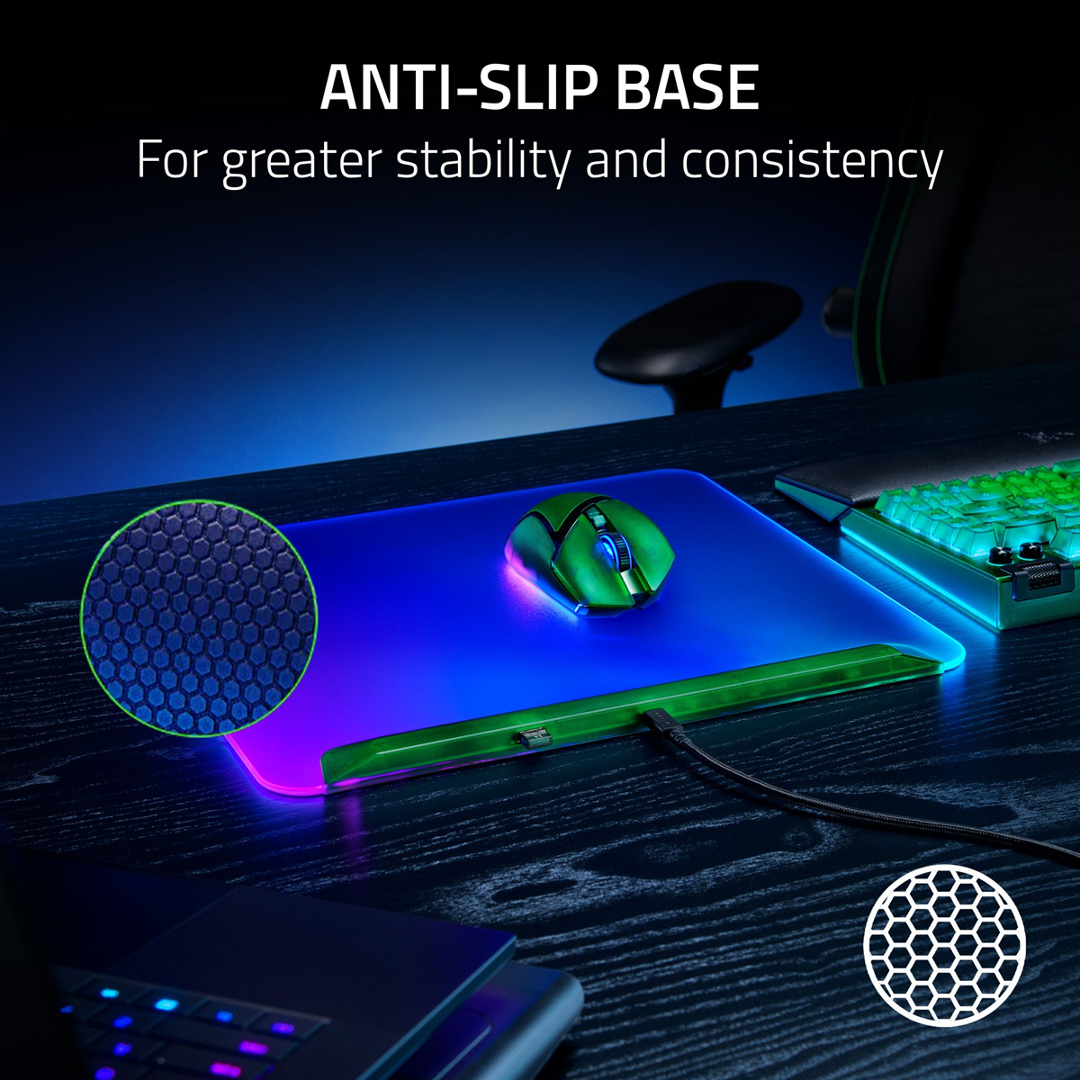 Razer Firefly V2 Pro Fully Illuminated RGB Gaming Mouse Mat - Phantom Green Edition