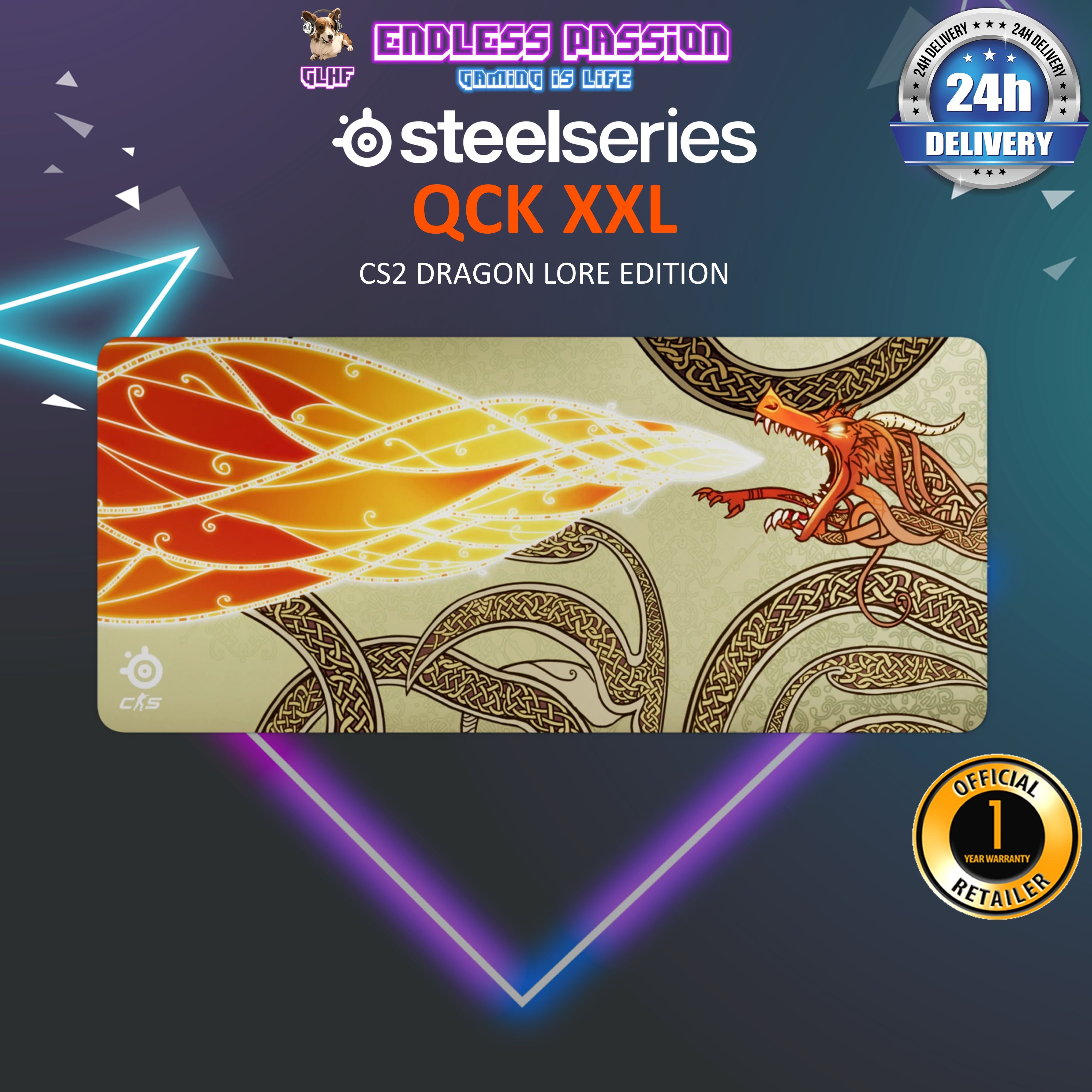 SteelSeries QCK XXL CS2 Dragon Lore Edition – Endless Passion