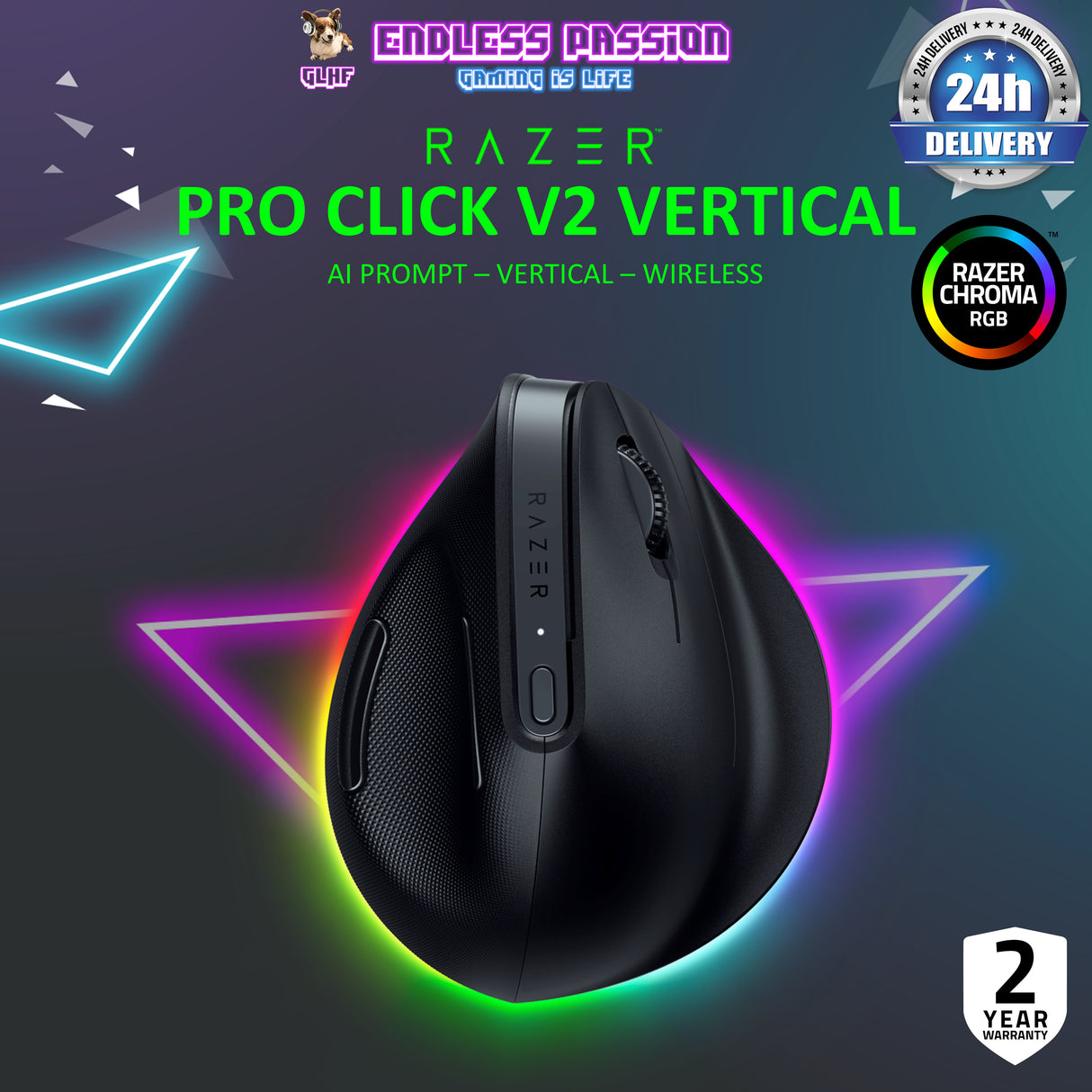 Razer Pro Click V2 Vertical Edition - Wireless Vertical Mouse