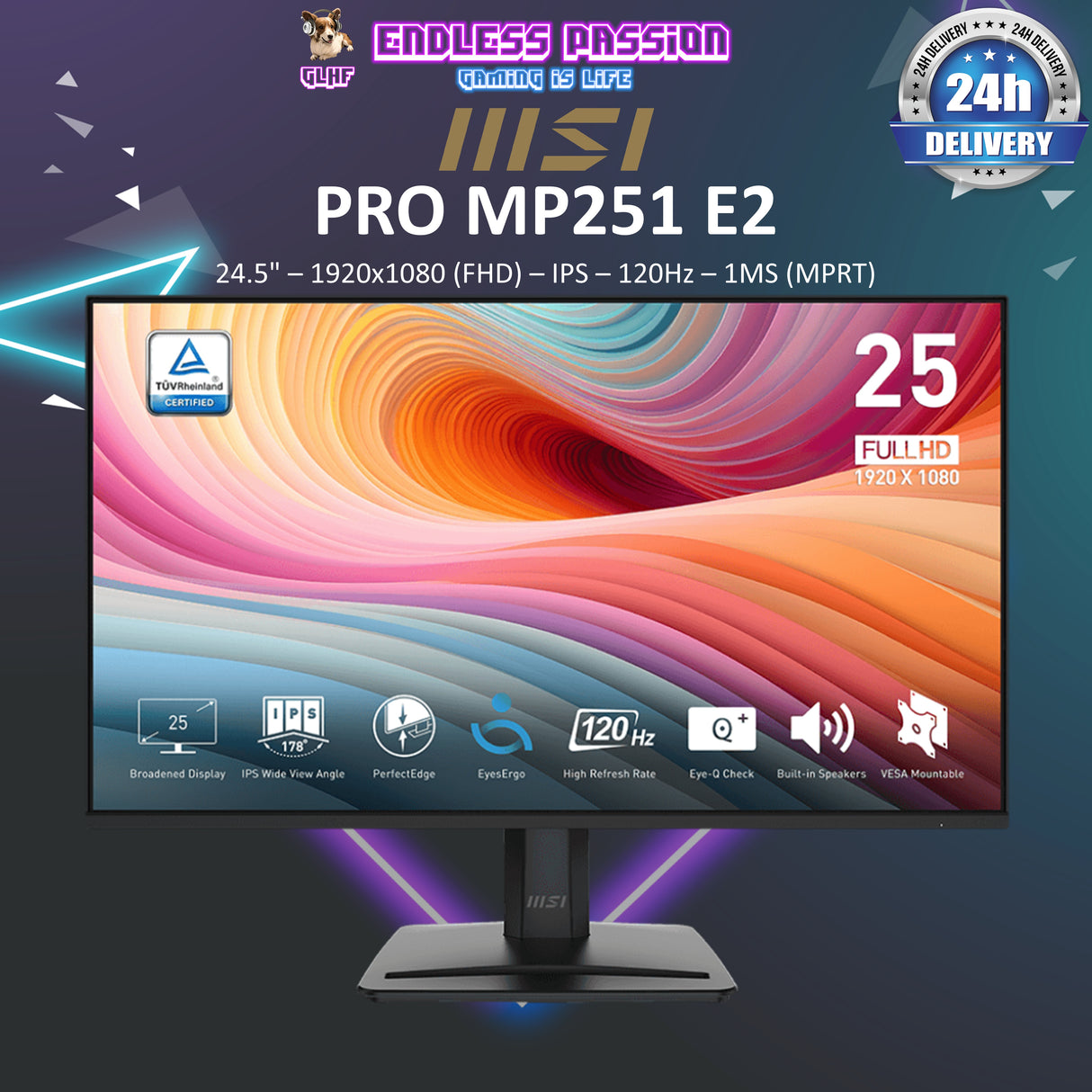 MSI PRO MP251 E2 24.5-inch IPS 1920 x 1080 (FHD) 120Hz 1ms Productivity Monitor