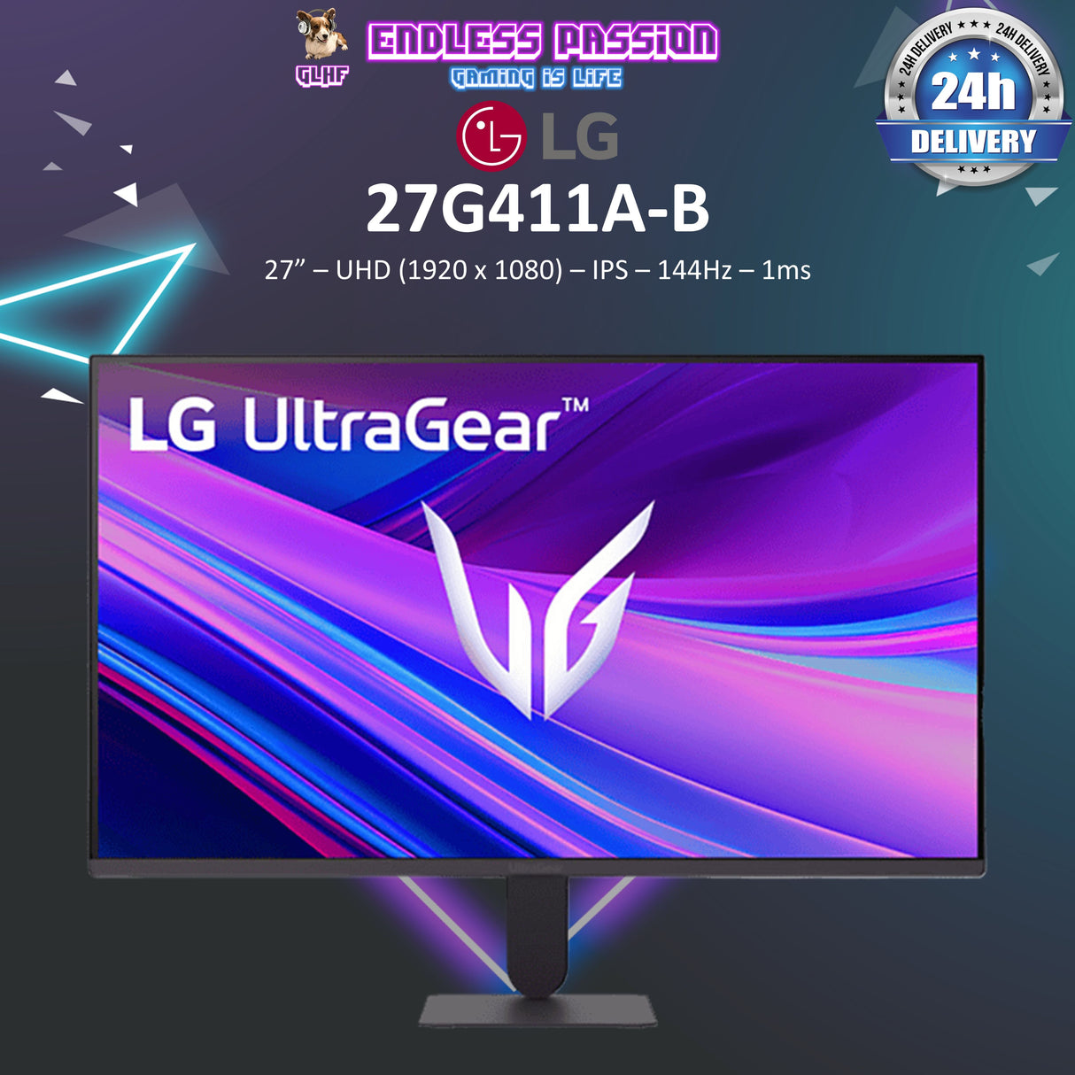 LG 27G411A-B 27-inch Ultragear Full HD (1920 x 1080) IPS Gaming Monitor, 144Hz (O/C), 1ms MBR