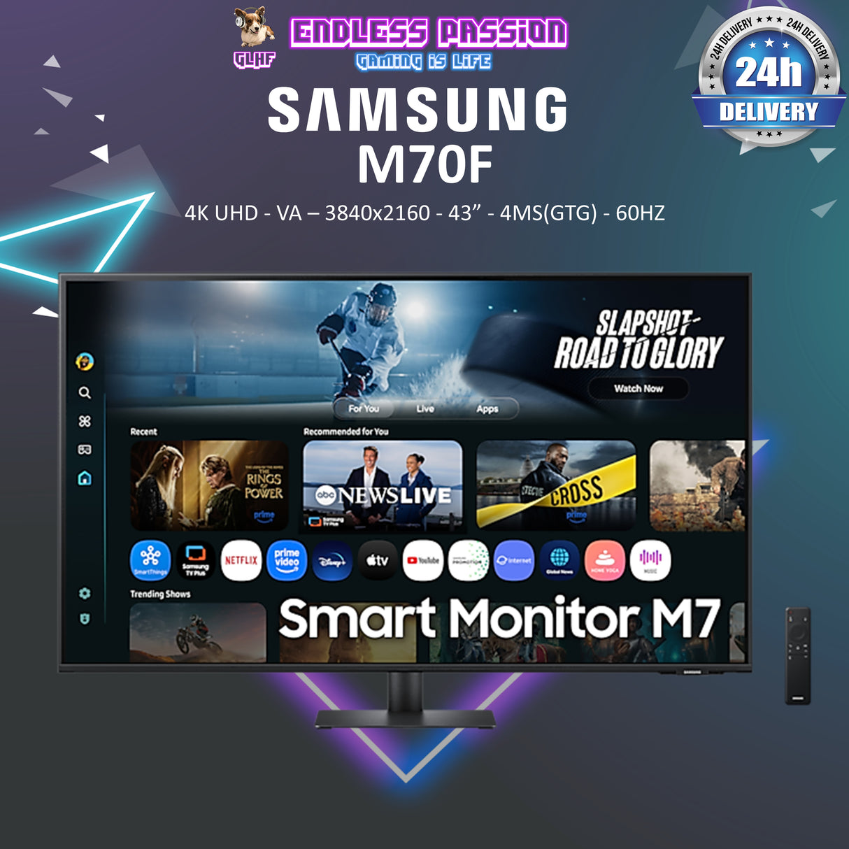 Samsung Smart M7 M70F 43" 4K VA Display Monitor - LS43FM702UEXXS