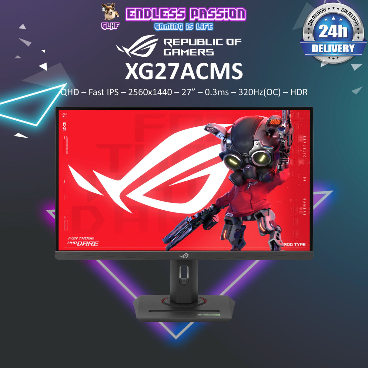 ASUS Gaming Monitor XG27ACMS - QHD - Fast IPS - 2560x1440 - 27" - 0.3ms - 320HZ(OC) - HDR