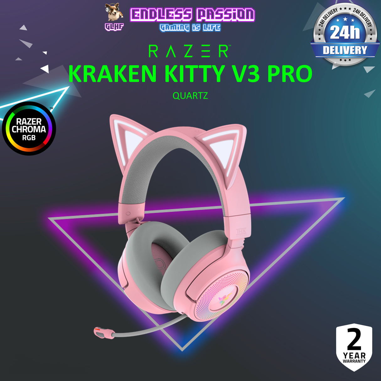 Razer Kraken Kitty V3 Pro - Wireless RGB Headset with Kitty Ears