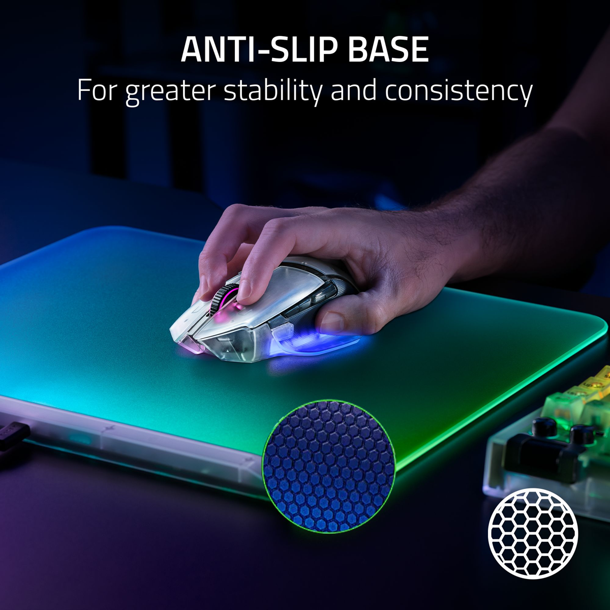 Razer Firefly V2 Pro Fully Illuminated RGB Gaming Mouse Mat - Phantom White Edition