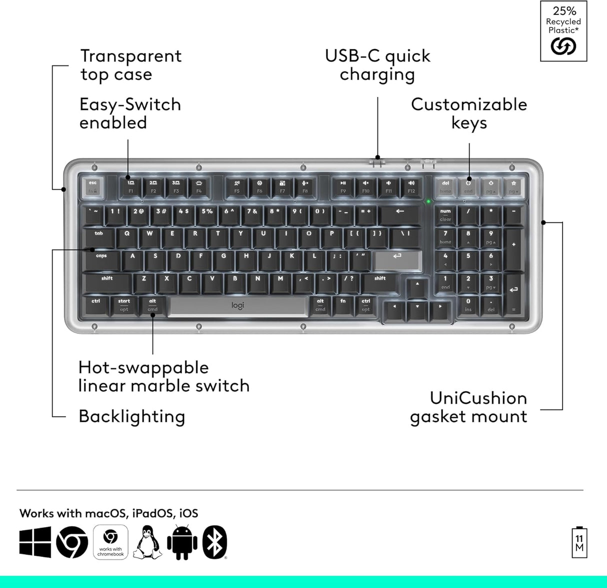 Logitech Alto Keys K98M Wireless Mechanical Keyboard - Graphite