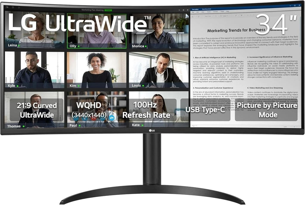 LG 34WR55QK-B — 34" WQHD VA 100Hz Curved Monitor with 65W Type C PD