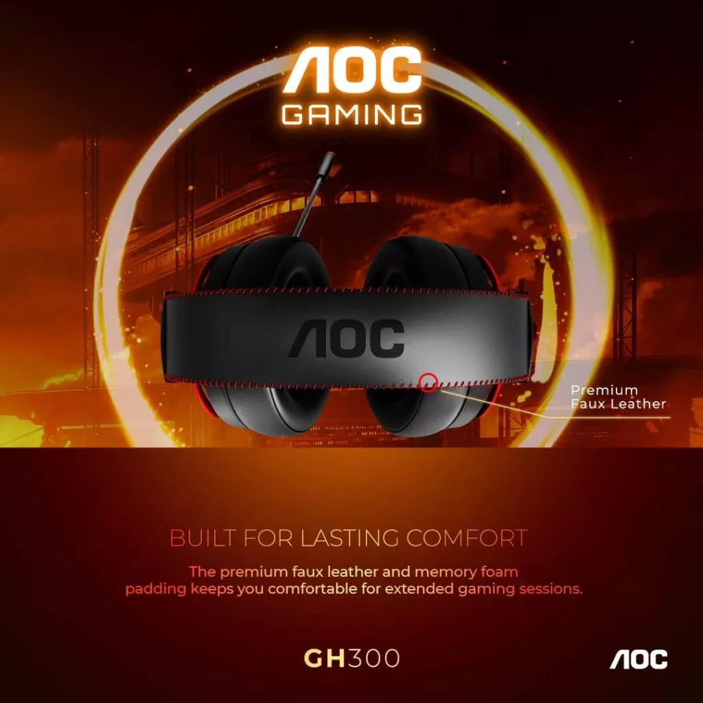 AOC GH300 USB Gaming Headset with RGB, Detachable Microphone, 50mm Drivers and 7.1 Virtual Surround Sound