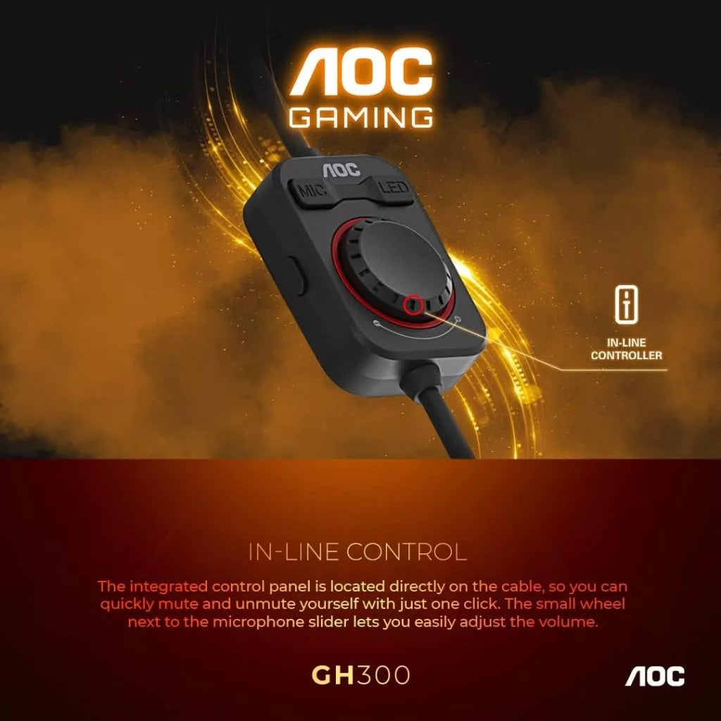 AOC GH300 USB Gaming Headset with RGB, Detachable Microphone, 50mm Drivers and 7.1 Virtual Surround Sound