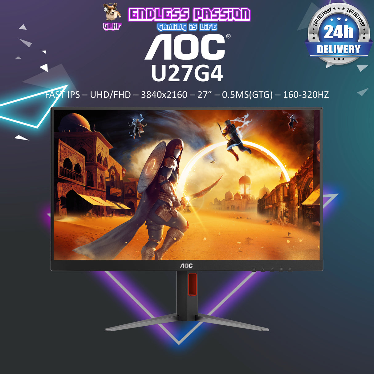 AOC U27G4 27" 160Hz/320Hz 4K/FHD Dual Refresh Rate Gaming Monitor